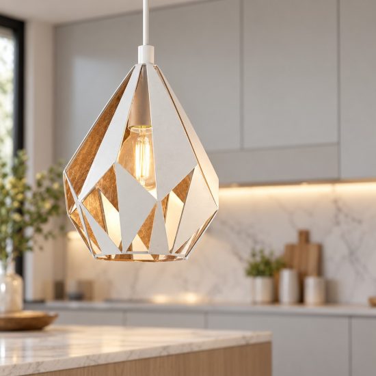 Eglo carlton 1 lampada a sospensione per sala da pranzo goccia bianco e oro 21cm