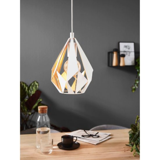 Eglo carlton 1 lampada a sospensione per sala da pranzo goccia bianco e oro 21cm