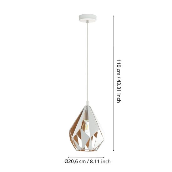 Eglo carlton 1 lampada a sospensione per sala da pranzo goccia bianco e oro 21cm
