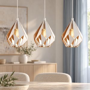 Eglo carlton 1 lampadario per cucina lineare bianco e oro 3 luci 81cm