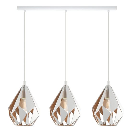 Eglo carlton 1 lampadario per cucina lineare bianco e oro 3 luci 81cm