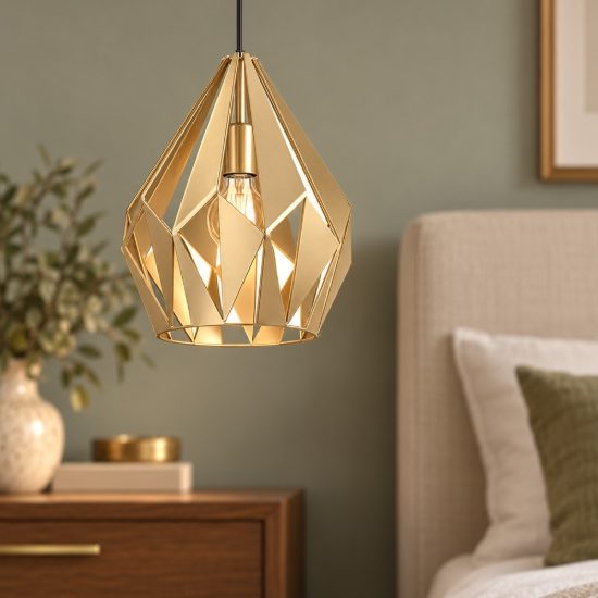 Eglo carlton lampadario moderno a sospensione goccia oro sfaccettato per ingresso 31cm