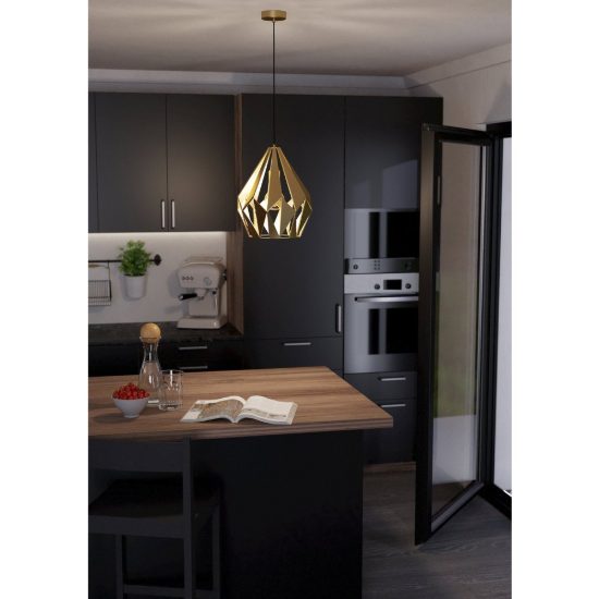Eglo carlton lampadario moderno a sospensione goccia oro sfaccettato per ingresso 31cm