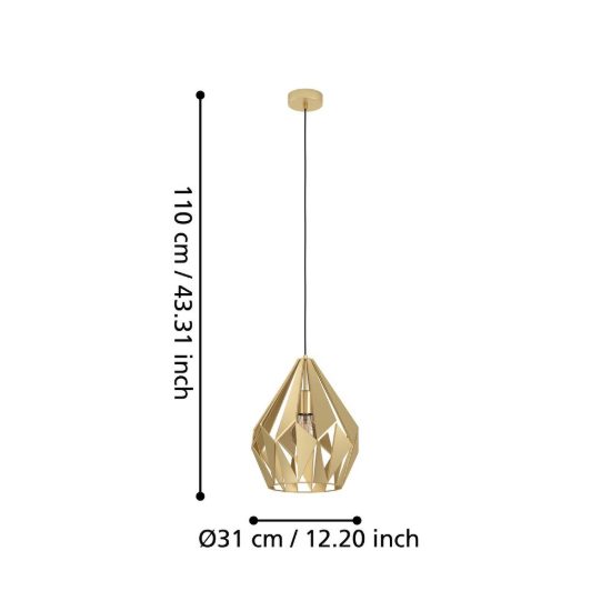 Eglo carlton lampadario moderno a sospensione goccia oro sfaccettato per ingresso 31cm