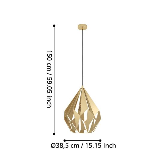 Eglo carlton lampadario moderno a sospensione goccia oro per ingresso 39cm