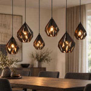 Eglo carlton 1 lampadario a sospensione 6 luci 146cm lineare nero e rame per soggiorno