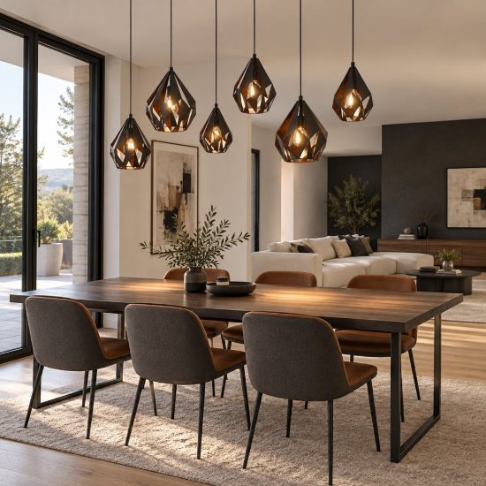 Eglo carlton 1 lampadario a sospensione 6 luci 146cm lineare nero e rame per soggiorno