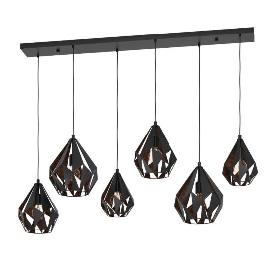 Eglo carlton 1 lampadario a sospensione 6 luci 146cm lineare nero e rame per soggiorno