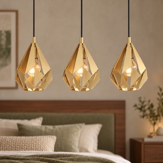 Eglo carlton lampadario a sospensione lineare oro per cucina 3 luci 81cm