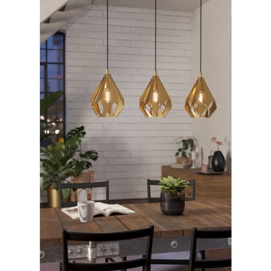 Eglo carlton lampadario a sospensione lineare oro per cucina 3 luci 81cm