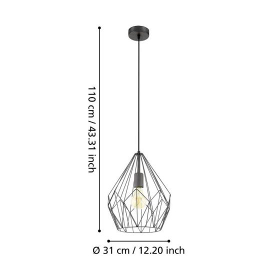 Eglo carlton lampadario moderno nero a sospensione per ingresso goccia 31cm