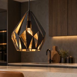 Eglo carlton 1 lampadario a sospensione 31cm goccia nero oro per ingresso
