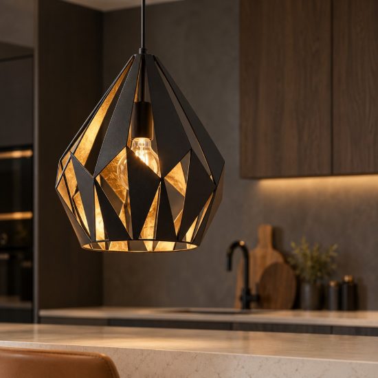 Eglo carlton 1 lampadario a sospensione 31cm goccia nero oro per ingresso