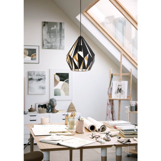 Eglo carlton 1 lampadario a sospensione 31cm goccia nero oro per ingresso
