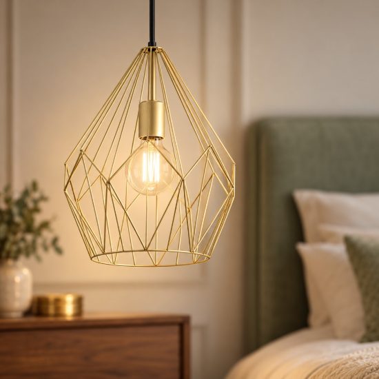 Eglo carlton lampadario moderno a sospensione goccia oro a gabbia per ingresso 31cm