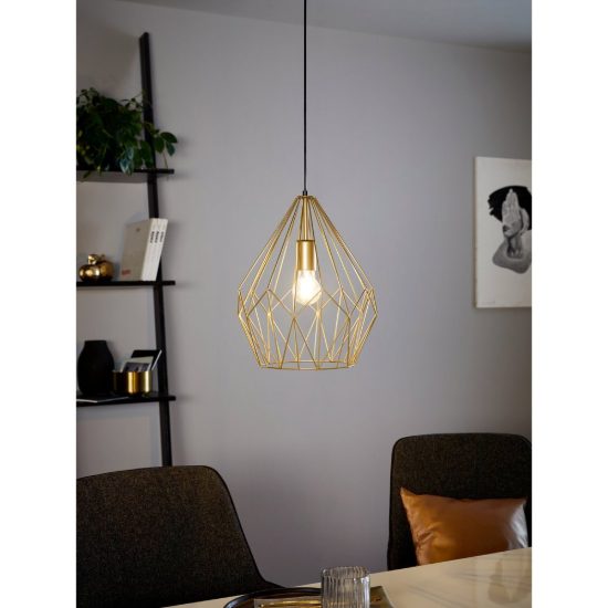 Eglo carlton lampadario moderno a sospensione goccia oro a gabbia per ingresso 31cm