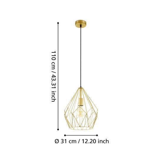Eglo carlton lampadario moderno a sospensione goccia oro a gabbia per ingresso 31cm