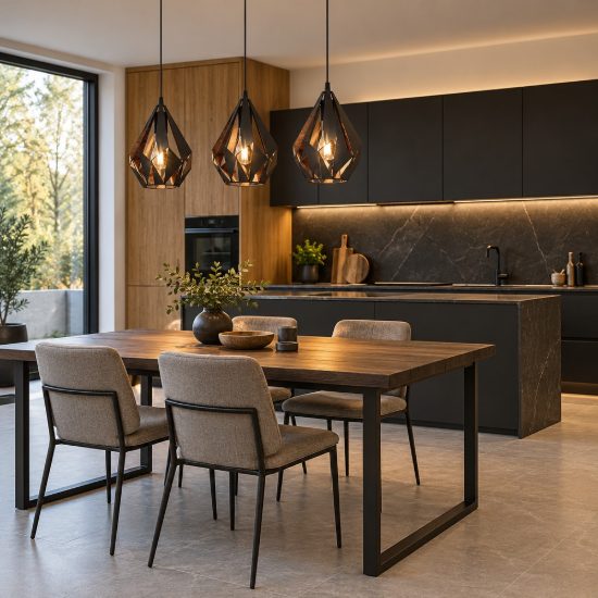 Eglo carlton 1 lampadario a sospensione 3 luci 81cm lineare nero e rame per cucina