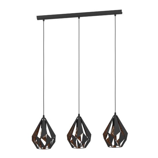 Eglo carlton 1 lampadario a sospensione 3 luci 81cm lineare nero e rame per cucina