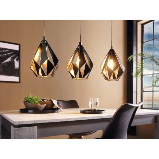 Eglo carlton 1 lampadario a sospensione 3 luci 81cm lineare nero e rame per cucina
