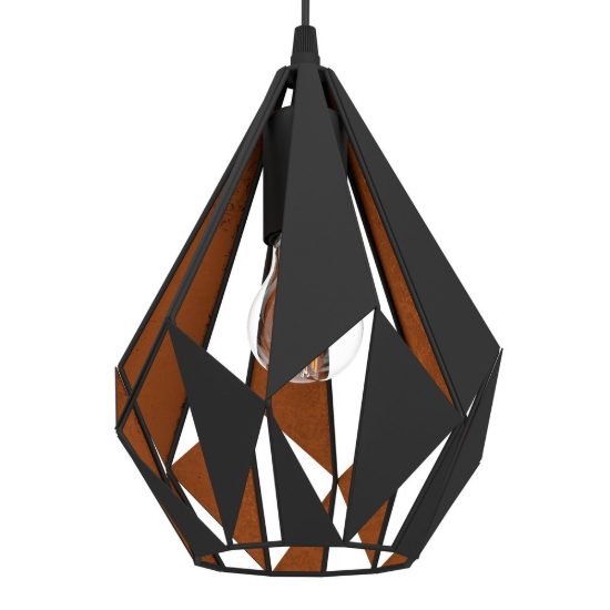 Eglo carlton 1 lampadario a sospensione 3 luci 81cm lineare nero e rame per cucina