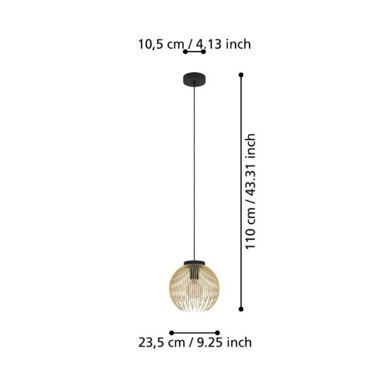 Eglo venezuela lampada a sospensione 24cm per camera da letto sfera nero e oro