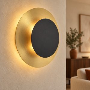Eglo tocina applique rotonda nero e ottone spazzolato per ingresso led 11w 3000k 24cm