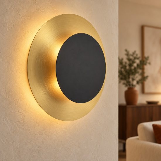 Eglo tocina applique rotonda nero e ottone spazzolato per ingresso led 11w 3000k 24cm