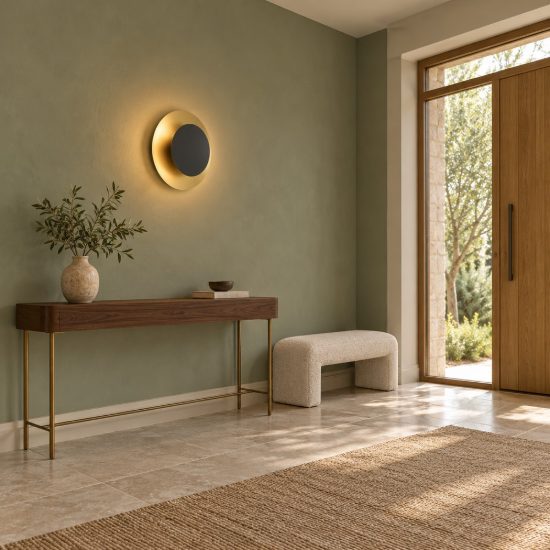 Eglo tocina applique rotonda nero e ottone spazzolato per ingresso led 11w 3000k 24cm