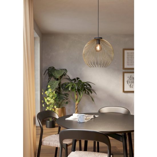 Eglo venezuela lampadario a sospensione 40cm sfera nero e oro per ingresso