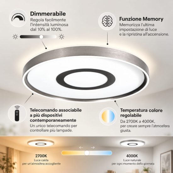 Fabas plafoniera solaro sabbia rotonda led 40w cct 2700k 4000k dimmerabile con telecomando