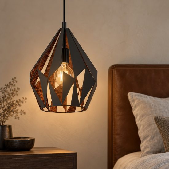 Eglo carlton 1 lampadario a sospensione 31cm nero e rame per sala da pranzo