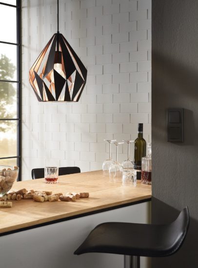 Eglo carlton 1 lampadario a sospensione 31cm nero e rame per sala da pranzo