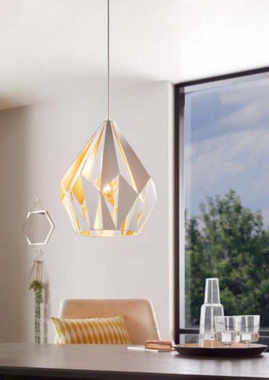Eglo carlton 1 lampadario a sospensione goccia bianco e oro miele 31cm per sala da pranzo