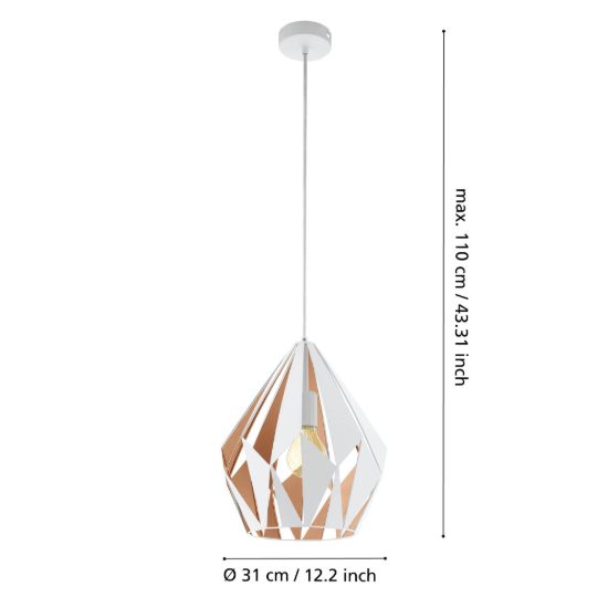 Eglo carlton 1 lampadario a sospensione goccia bianco e oro miele 31cm per sala da pranzo