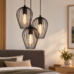 Eglo newtown lampadario moderno a sospensione 3 luci 38cm con pendenti a gabbia neri per cucina