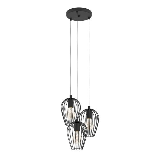 Eglo newtown lampadario moderno a sospensione 3 luci 38cm con pendenti a gabbia neri per cucina