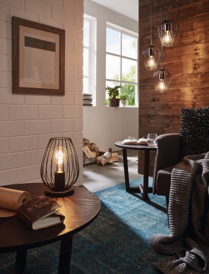 Eglo newtown lampadario moderno a sospensione 3 luci 38cm con pendenti a gabbia neri per cucina