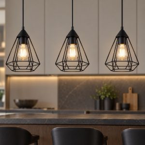 Lampadario  per penisola cucina nero tre luci fuori prod