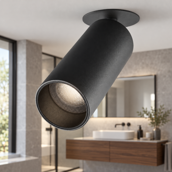 Maytoni focus led faretto per cucina nero da semincasso led 12w 3000k orientabile