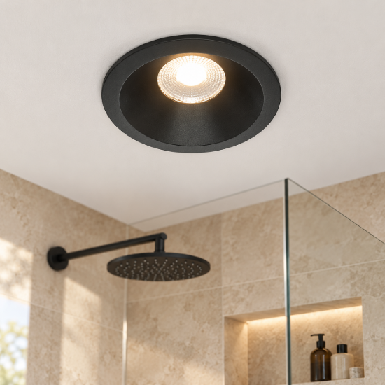 Zoom maytoni faretto per bagno doccia nero da incasso led 3000k dimmerabile ip65