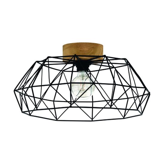 Eglo padstow plafoniera industriale nero naturale legno 46cm