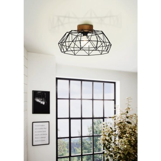 Eglo padstow plafoniera industriale nero naturale legno 46cm