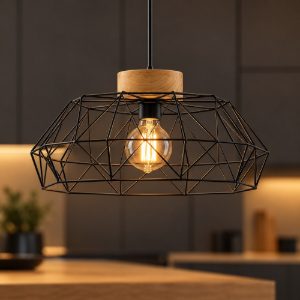 Eglo padstow lampadario a sospensione industriale nero naturale per soggiorno 46cm