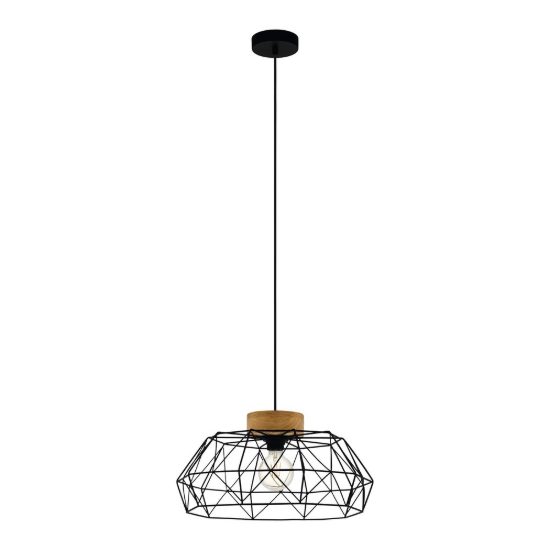 Eglo padstow lampadario a sospensione industriale nero naturale per soggiorno 46cm