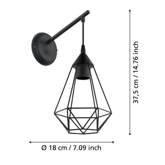Eglo tarbes applique per camera da letto goccia nera da parete 16cm