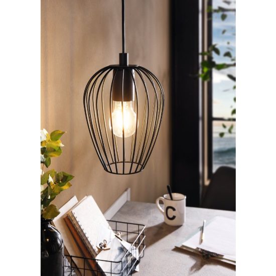 Eglo newtown lampada industriale per cucina goccia nera a sospensione 16cm