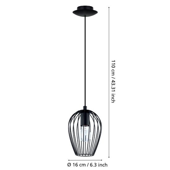 Eglo newtown lampada industriale per cucina goccia nera a sospensione 16cm