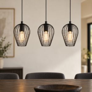 Eglo newtown lampadario per cucina lineare nero a sospensione 3 luci 70cm
