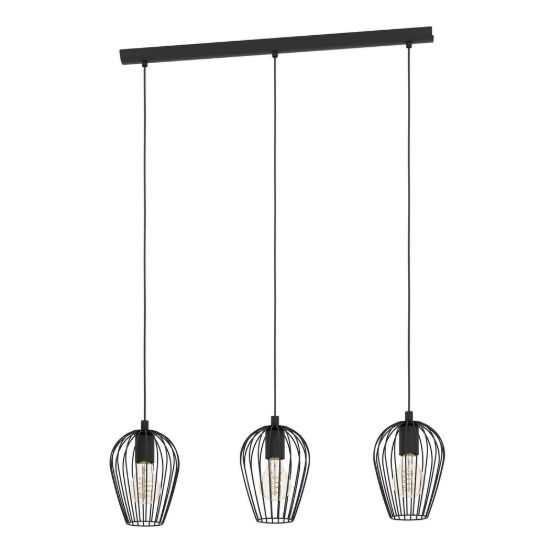 Eglo newtown lampadario per cucina lineare nero a sospensione 3 luci 70cm